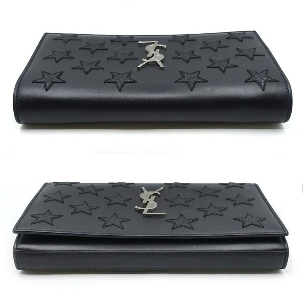 Saint Laurent Chain Wallet Leather Black Star Pattern Silver Hardware - Picture 4 of 9